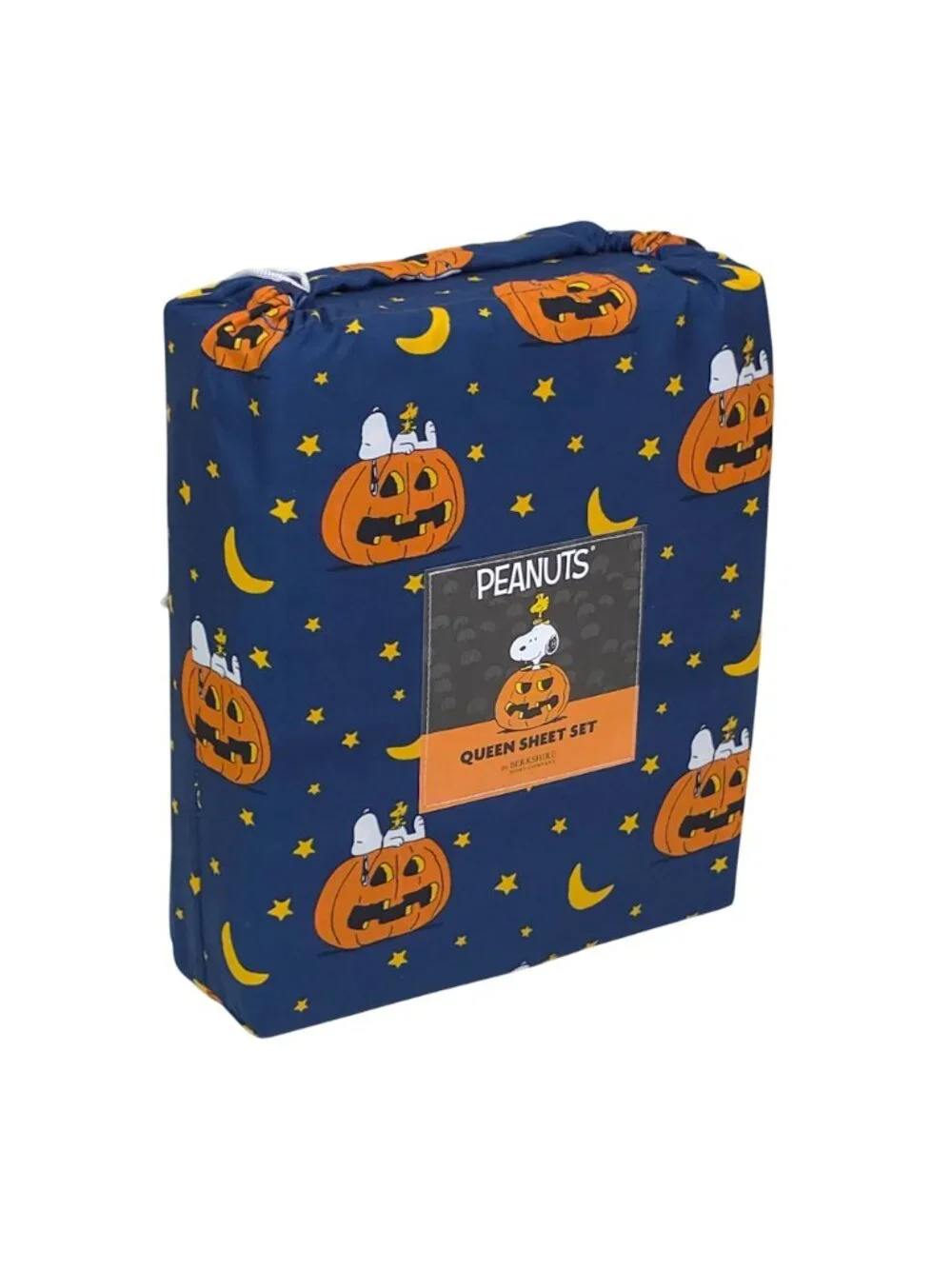 Peanuts Queen Sheet Set Snoopy Halloween By Berkshire Navy w/ Orange Pumpkins